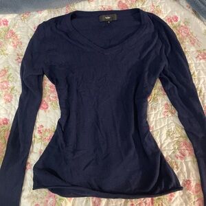 Vince Navy Long Sleeve V-Neck Knit Top